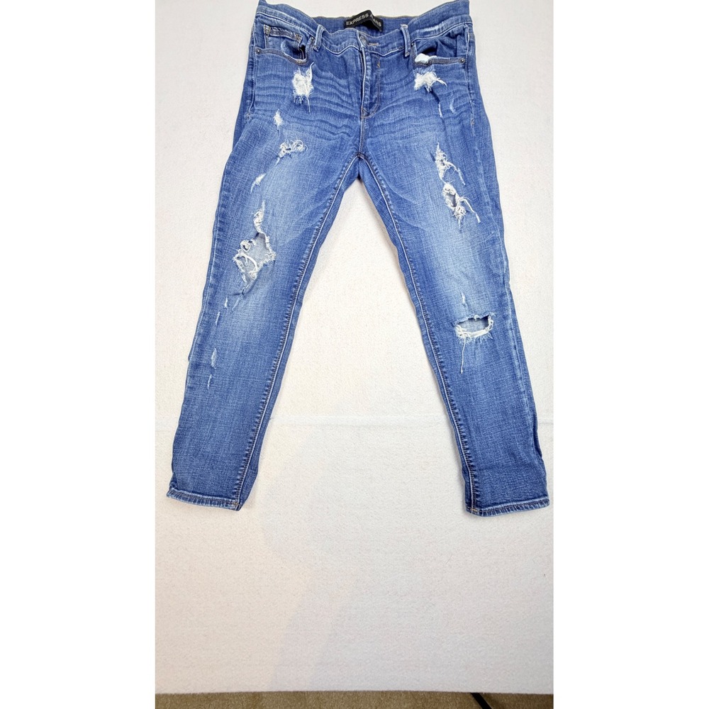 Express Jeans Mid Rise Legging Distressed Blue Denim Pants 12s RN55285